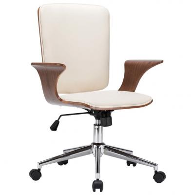 Emaga vidaxl obrotowe krzesło biurowe, kremowe, ekoskóra i gięte drewno