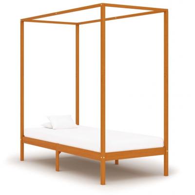 Emaga vidaxl rama łóżka z baldachimem, miodowy brąz, lita sosna, 90x200 cm