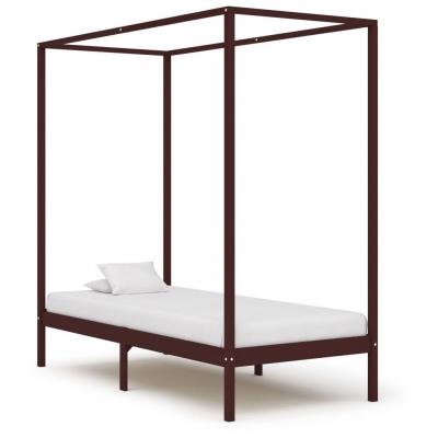Emaga vidaxl rama łóżka z baldachimem, ciemnobrązowa, lita sosna, 90x200 cm
