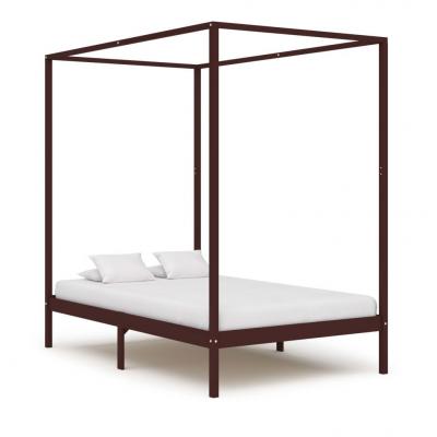 Emaga vidaxl rama łóżka z baldachimem, ciemnobrązowa, lita sosna, 120x200 cm