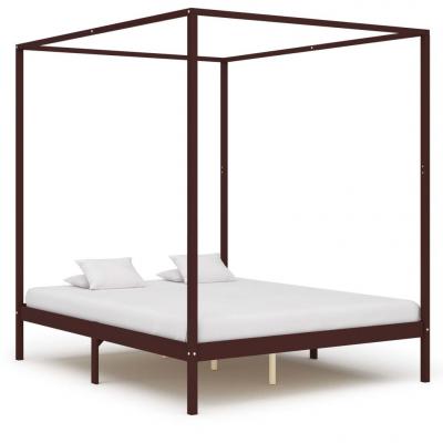 Emaga vidaxl rama łóżka z baldachimem, ciemnobrązowa, lita sosna, 180x200 cm