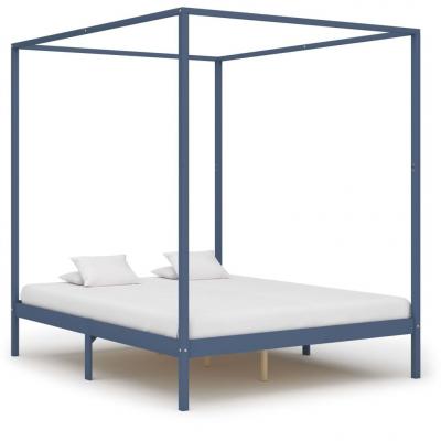 Emaga vidaxl rama łóżka z baldachimem, szara, lita sosna, 160 x 200 cm