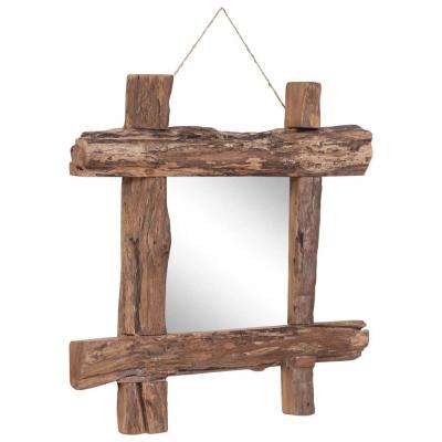 Emaga vidaxl lustro w ramie z belek, naturalne, 50x50 cm, drewno z odzysku