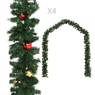 Emaga vidaxl girlandy świąteczne, 4 szt., z bombkami, zielone, 270 cm, pvc
