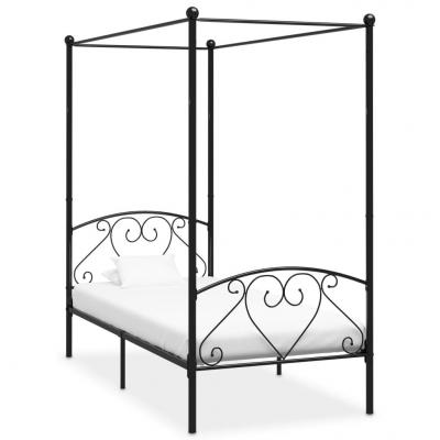 Emaga vidaxl rama łóżka z baldachimem, czarna, metalowa, 90 x 200 cm