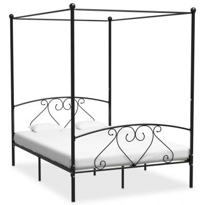 Emaga vidaxl rama łóżka z baldachimem, czarna, metalowa, 160 x 200 cm