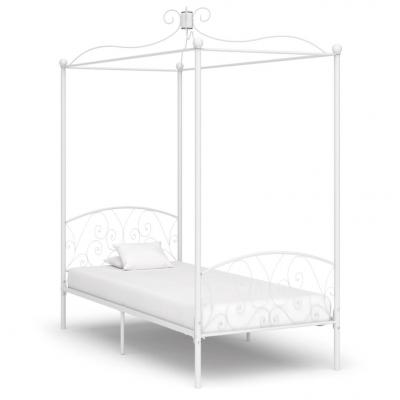 Emaga vidaxl rama łóżka z baldachimem, biała, metalowa, 90 x 200 cm
