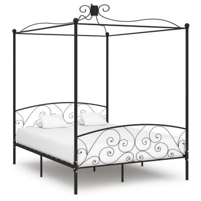 Emaga vidaxl rama łóżka z baldachimem, czarna, metalowa, 160 x 200 cm