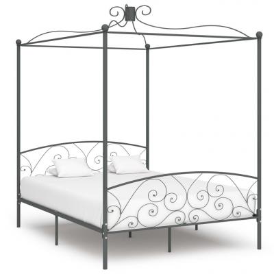 Emaga vidaxl rama łóżka z baldachimem, szara, metalowa, 160 x 200 cm