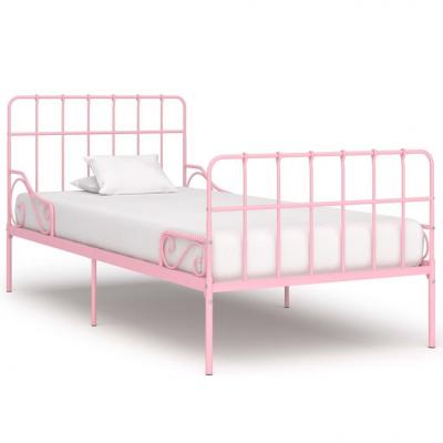 Emaga vidaxl rama łóżka ze stelażem z listw, różowa, metalowa, 90x200 cm