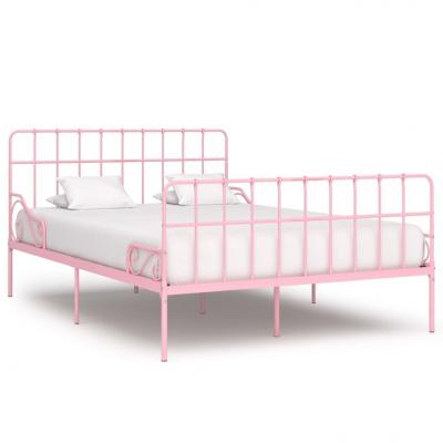 Emaga vidaxl rama łóżka ze stelażem z listw, różowa, metalowa, 120x200 cm