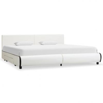 Emaga vidaxl rama łóżka z szufladami, biała, sztuczna skóra, 180x200 cm