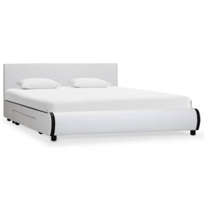 Emaga vidaxl rama łóżka z szufladami, biała, sztuczna skóra, 140x200 cm
