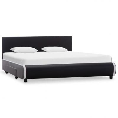 Emaga vidaxl rama łóżka z szufladami, czarna, sztuczna skóra, 140x200 cm