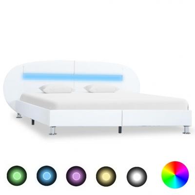 Emaga vidaxl rama łóżka z led, biała, sztuczna skóra, 180 x 200 cm