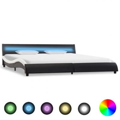 Emaga vidaxl rama łóżka z led, czarno-biała, sztuczna skóra, 180 x 200 cm