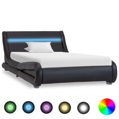 Emaga vidaxl rama łóżka z led, czarna, sztuczna skóra, 90 x 200 cm