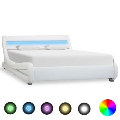 Emaga vidaxl rama łóżka z led, biała, sztuczna skóra, 160 x 200 cm