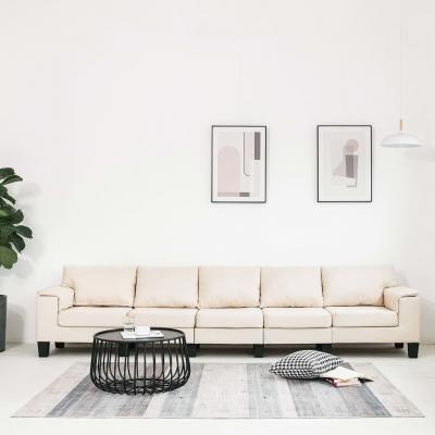 Emaga vidaxl 5-osobowa sofa, kremowa, tapicerowana tkaniną
