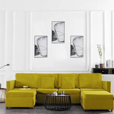 Emaga vidaxl 4-osobowa sofa rozkładana, obita tkaniną, żółta
