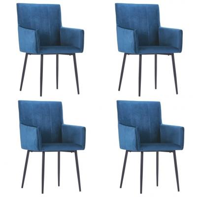 Emaga vidaxl krzesła stołowe z podłokietnikami, 4 szt., niebieskie, aksamit