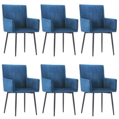 Emaga vidaxl krzesła stołowe z podłokietnikami, 6 szt., niebieskie, aksamit