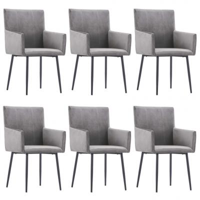 Emaga vidaxl krzesła stołowe z podłokietnikami, 6 szt., szare, aksamit