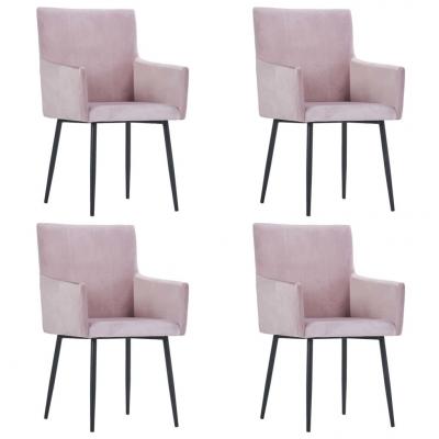 Emaga vidaxl krzesła stołowe z podłokietnikami, 4 szt., różowe, aksamit
