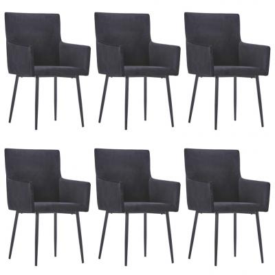 Emaga vidaxl krzesła stołowe z podłokietnikami, 6 szt., czarne, aksamit