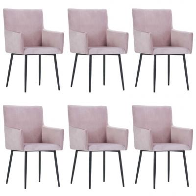 Emaga vidaxl krzesła stołowe z podłokietnikami, 6 szt., różowe, aksamit