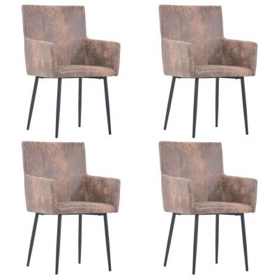 Emaga vidaxl krzesła z podłokietnikami, 4 szt., brązowe, sztuczny zamsz