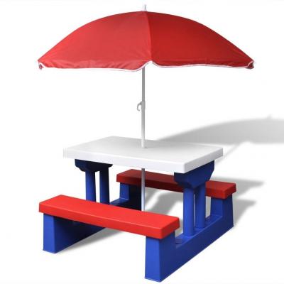 Emaga vidaxl stół dla dzieci z ławkami i parasolem, wielokolorowy