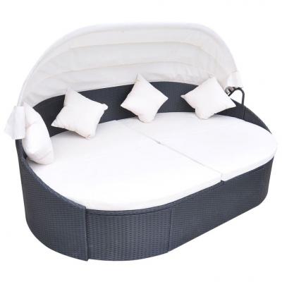 Emaga vidaxl łóżko ogrodowe z baldachimem, polirattan, czarne