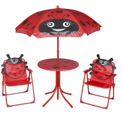Emaga vidaxl 3-cz. dziecięcy zestaw mebli do ogrodu, z parasolem, czerwony