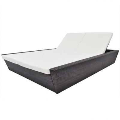 Emaga vidaxl łóżko ogrodowe z poduszką, polirattan, brązowe