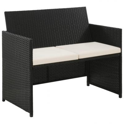 Emaga vidaxl 2-osobowa sofa ogrodowa z poduszkami, polirattan, czarna