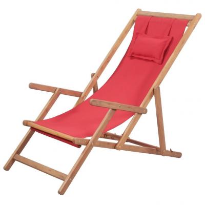 Emaga vidaxl składany leżak plażowy, tkanina i drewniana rama, czerwony