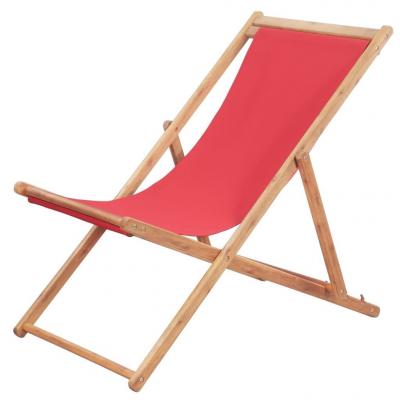 Emaga vidaxl składany leżak plażowy, tkanina i drewniana rama, czerwony
