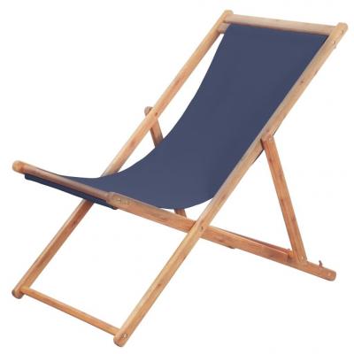Emaga vidaxl składany leżak plażowy, tkanina i drewniana rama, niebieski