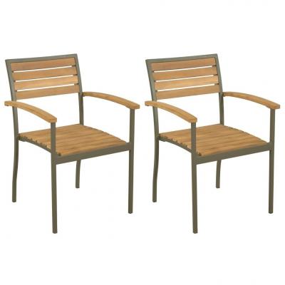 Emaga vidaxl sztaplowane krzesła ogrodowe, 2 szt., drewno akacjowe i stal