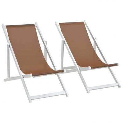 Emaga vidaxl składane krzesła plażowe, 2 szt., aluminium i textilene, brąz
