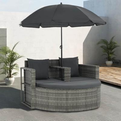 Emaga vidaxl 2-osobowa sofa z poduszkami i parasolem, polirattan, szara