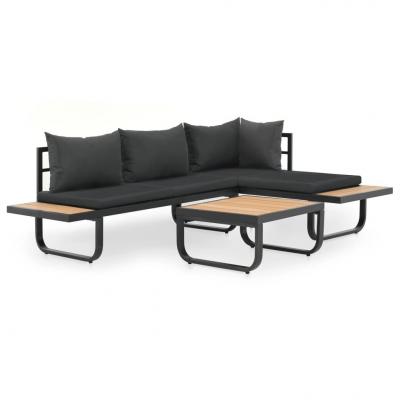 Emaga vidaxl sofa ogrodowa ze stołem i poduszkami, narożna, aluminium, wpc