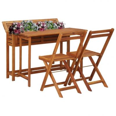 Emaga vidaxl balkonowy stół z donicą i 2 krzesłami bistro, drewno akacjowe