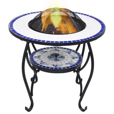 Emaga vidaxl mozaikowe palenisko ze stolikiem, niebiesko-białe, 68 cm