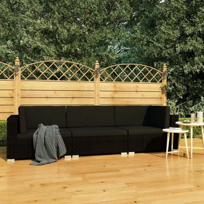 Emaga vidaxl 3-częściowa sofa ogrodowa z poduszkami, rattan pe, czarna