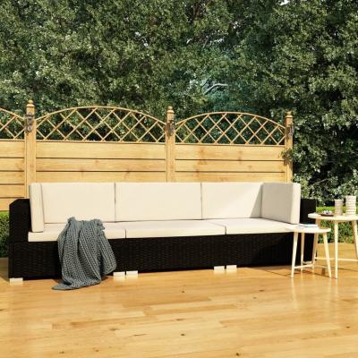 Emaga vidaxl 3-częściowa sofa ogrodowa z poduszkami, rattan pe, czarny