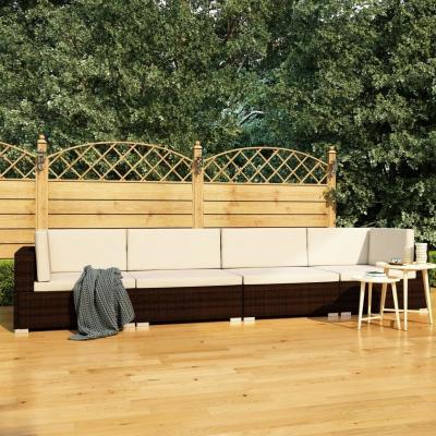 Emaga vidaxl 4-częściowa sofa do ogrodu, z poduszkami, polirattan, brązowa