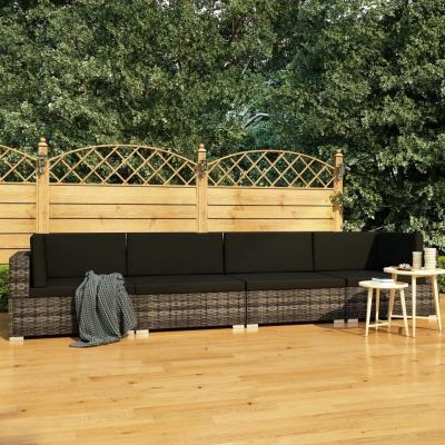 Emaga vidaxl 4-częściowa sofa do ogrodu, z poduszkami, polirattan, szara