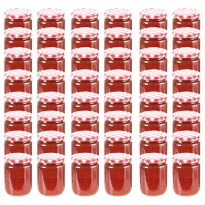 Emaga vidaxl szklane słoiki na dżem, biało-czerwone pokrywki, 48 szt, 230 ml